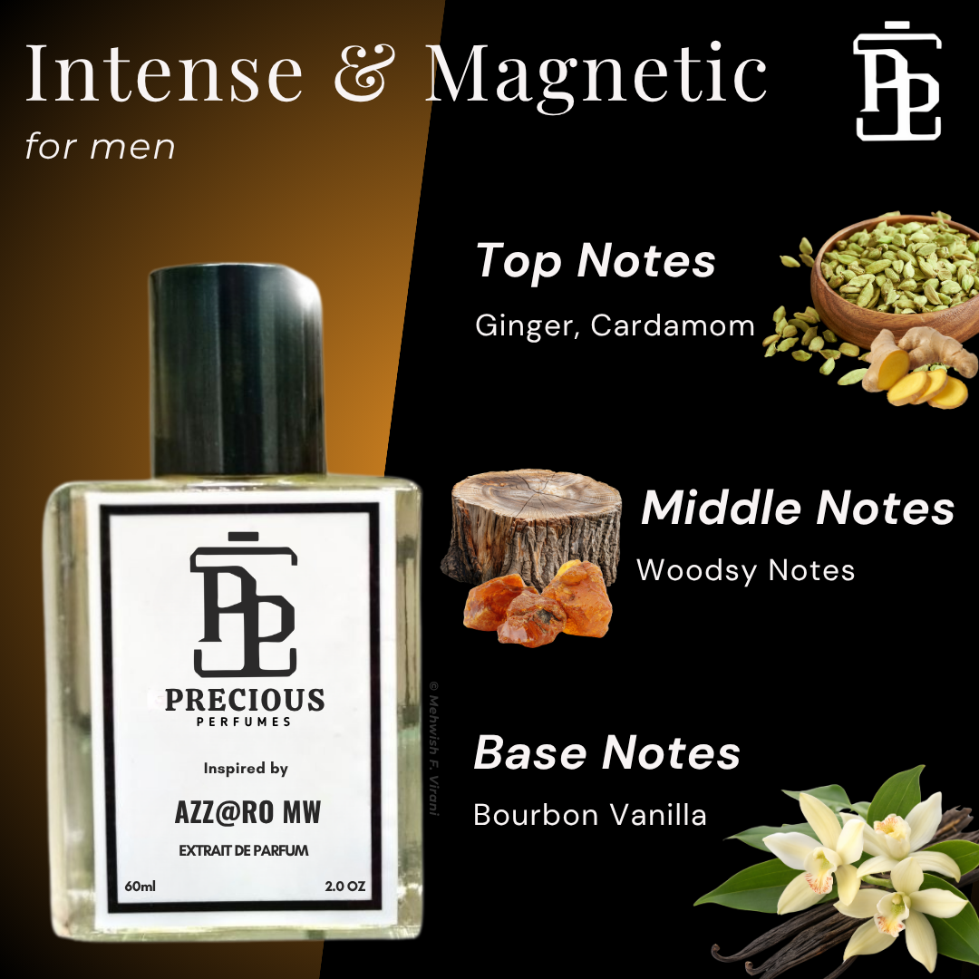 Shop our Azzaro The Most Wanted inspired men's perfume - an intense & magnetic masculine fragrance with woody spicy notes at an affordable price. Available in 60 ml & 100 ml. Free Shipping & COD at Precious Perfumes.