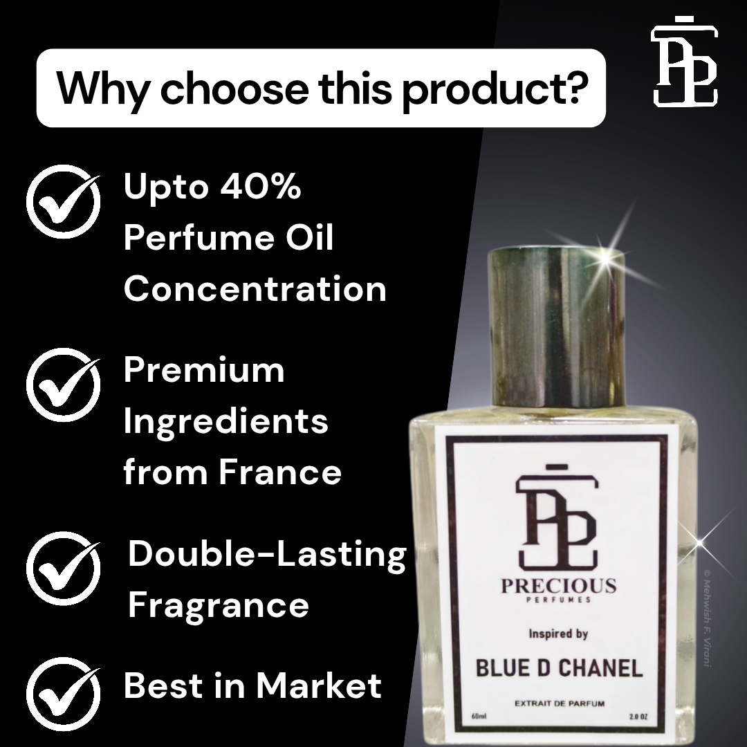 Discover our Bleu De Ch@nel inspired men's perfume - refresh & woody aromatic. Benefits: long-lasting, skin-friendly, made with premium quality ingredients, perfect for all seasons & occasions; available in 60 ml & 100 ml at an affordable price. Free Shipping & COD at Precious Perfumes.