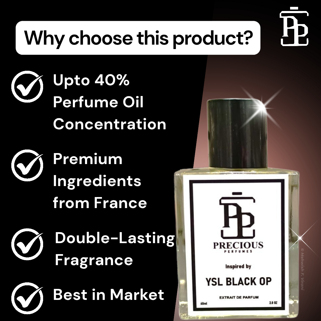 Discover our YSL Black Opium inspired women's perfume - bold, floral & fruity. Benefits: long-lasting, skin-friendly, made with premium quality ingredients, perfect for all seasons & occasions; available in 60 ml & 100 ml at an affordable price. Free Shipping & COD at Precious Perfumes.