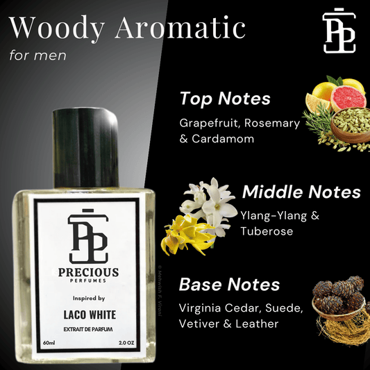 Shop our Lacoste White inspired men's perfume - an aromatic masculine fragrance with woody notes at an affordable price. Available in 60 ml & 100 ml. Free Shipping & COD at Precious Perfumes.